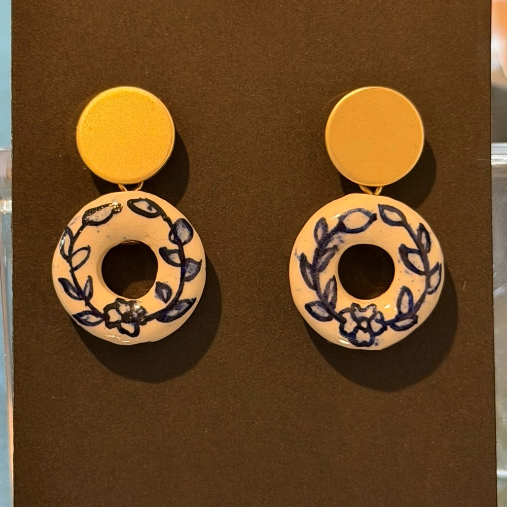 Hand-Painted Ceramic Hoop Drop Earrings